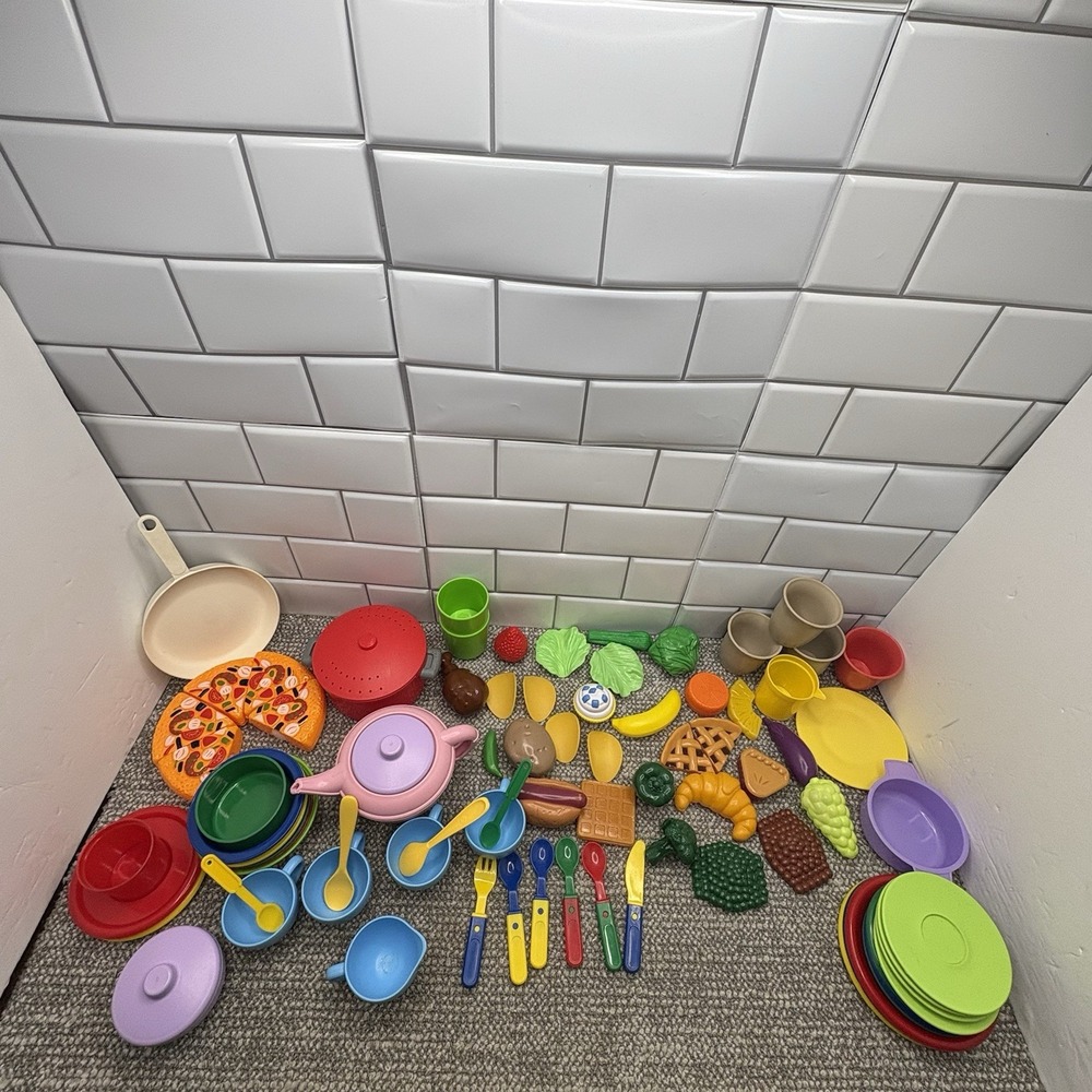 Play Food Dishes Veggies Fruit Pizza Pan Tea‎ Set Utensils Mixed Lot Preschool